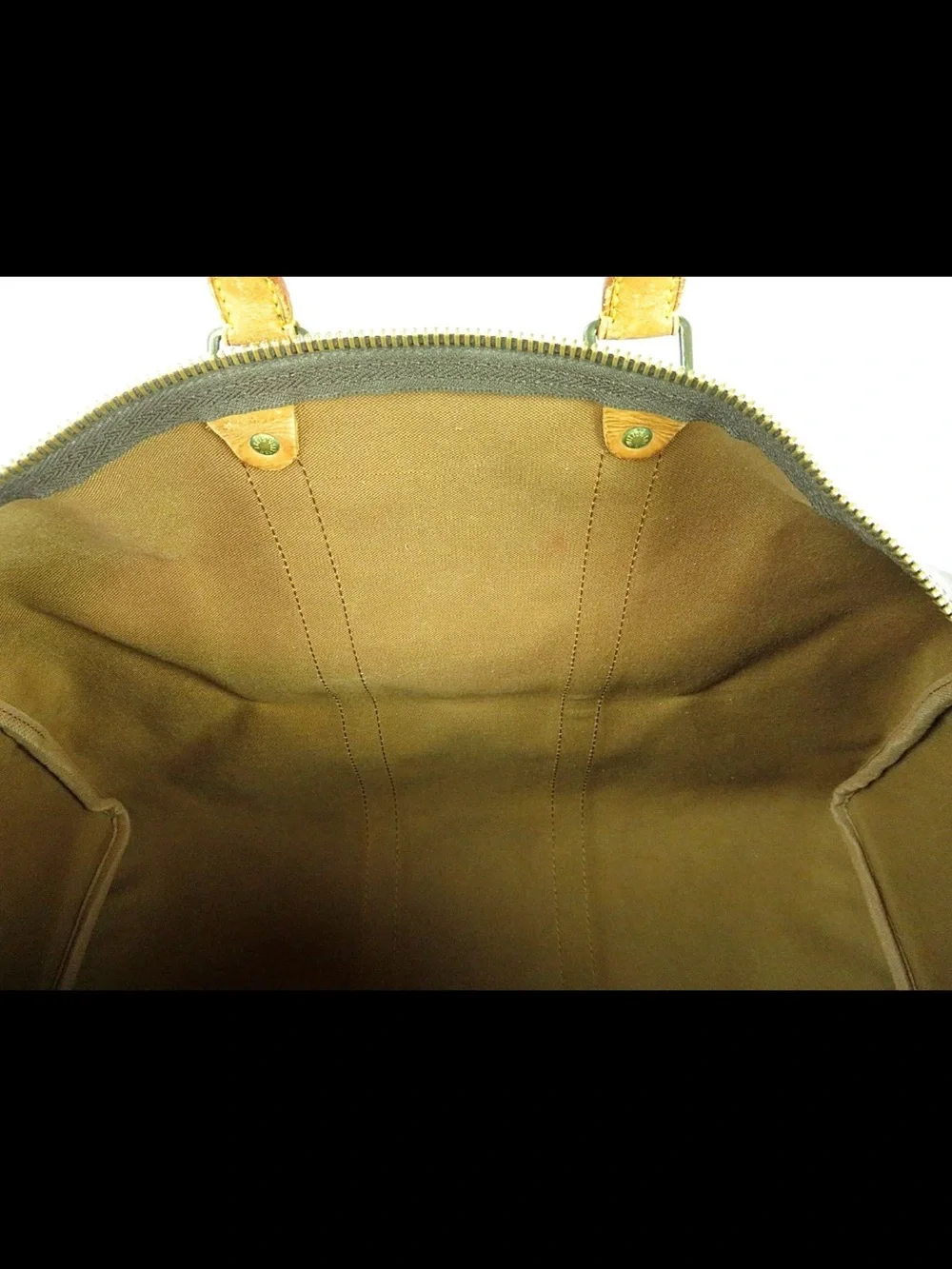 Louis Vuitton Brown Monogram Canvas Duffle with Tan Leather Trim